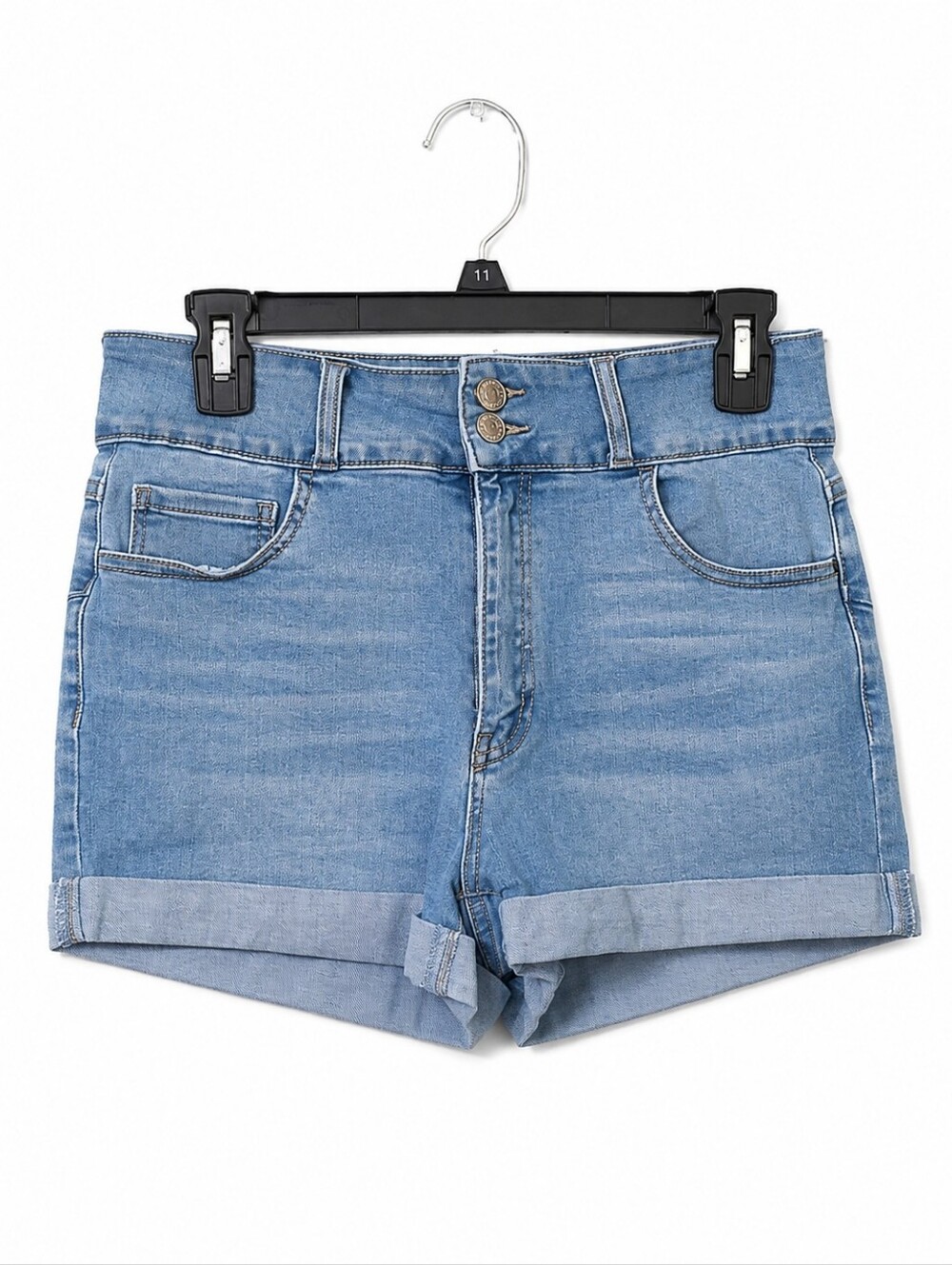 Forever 21 Light Blue High-Rise Rolled Cuff Denim Shorts